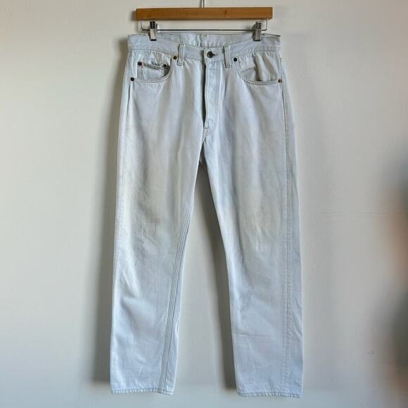 Vintage 90's LEVI'S 501 White/Pale Blue Jeans - Picture 1 of 8